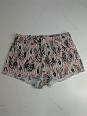 DOLLHOUSE Juniors/Womens Multicolor Aztec Denim Frayed Hem Shorts SIZE 0